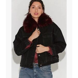 Velvet Heart Black Denim Jacket with removable Faux Fur Collar